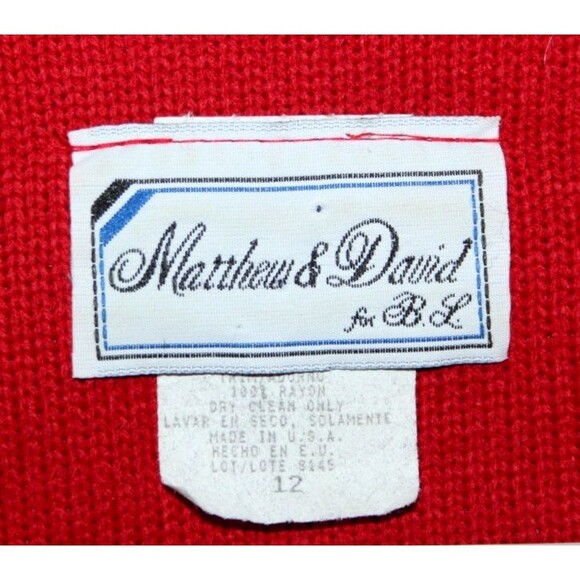 Matthew David BL Knitted Red Sweater Jacket Loop Buttons Sz 12 Christmas Holiday - Picture 4 of 6